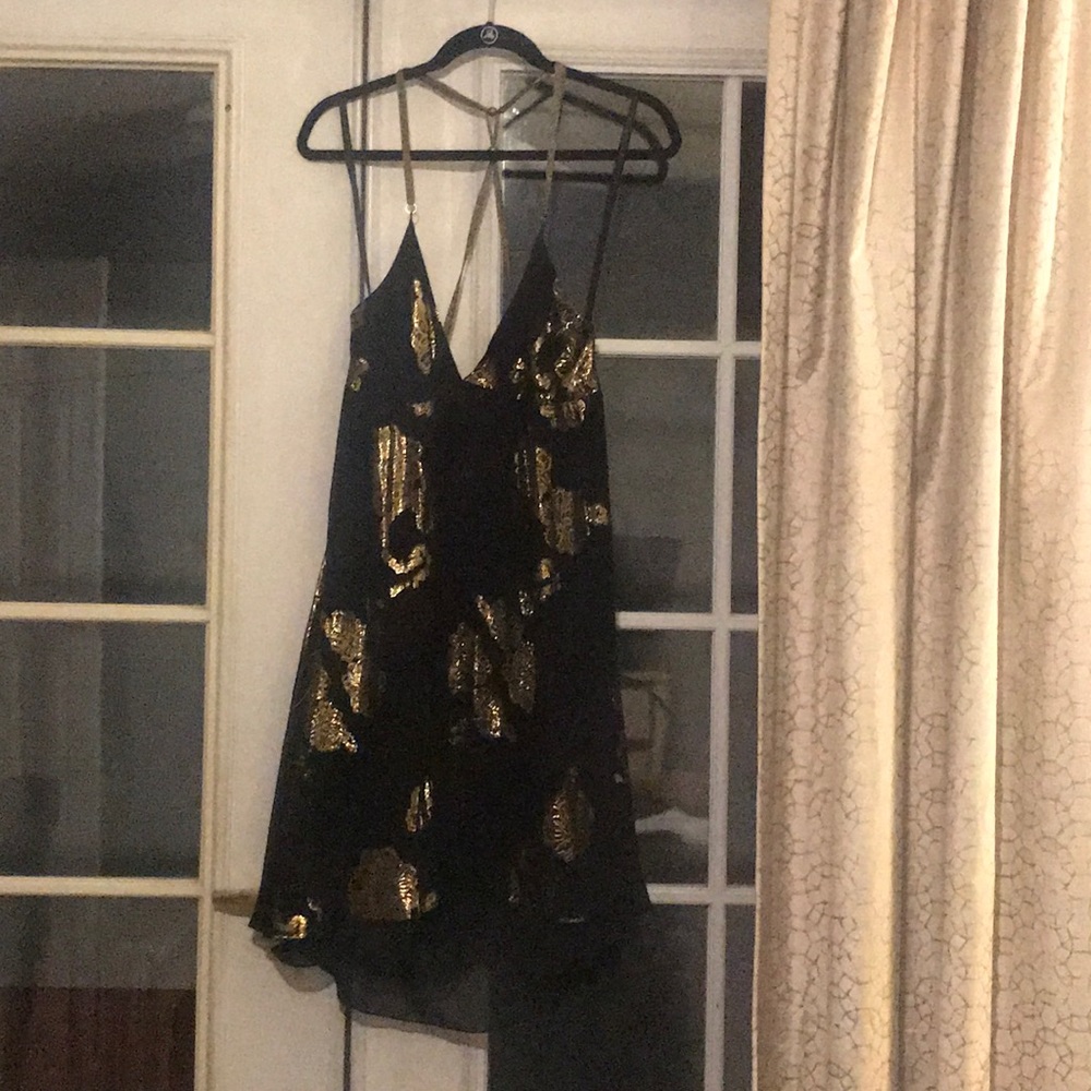 LaROK silk dress with empire waist- gold and black